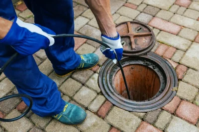 Plumber cleaning an outdoor sewer drain in Gardena